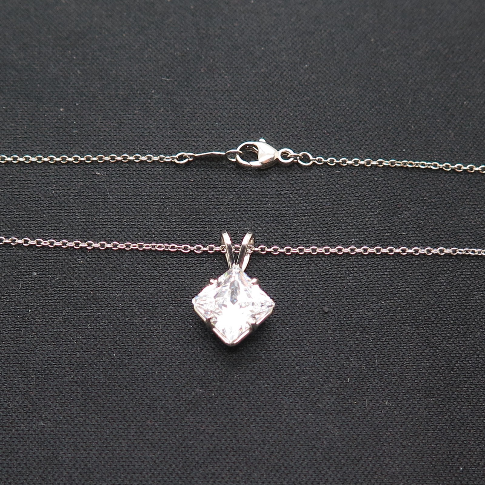 Platinum 950 Chain V Prong Princess-cut CZ Solitaire Pendant
