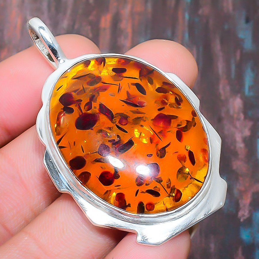 Baltic Amber Gemstone Handmade Gift Jewelry Pendant 2.05″ s854