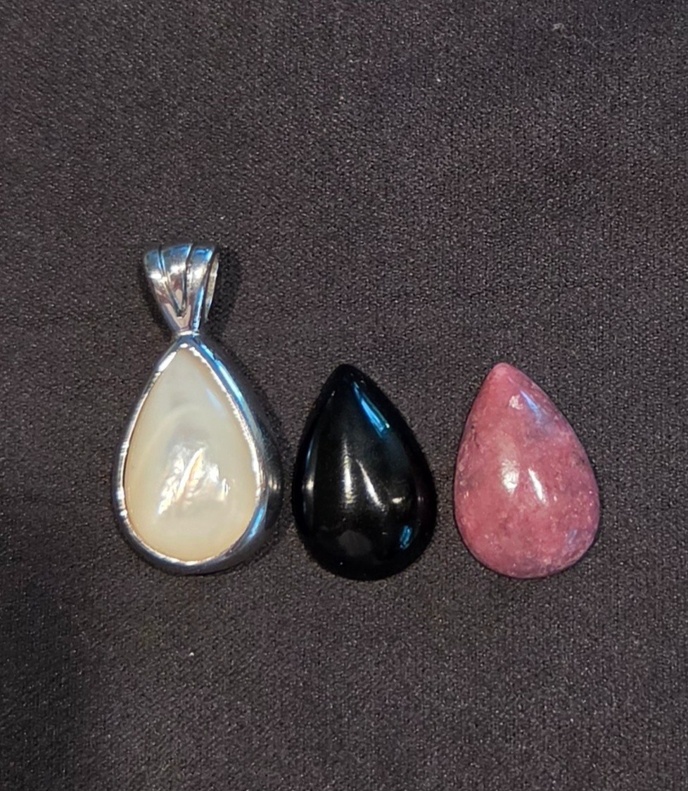 Vintage 925 Sterling Silver Interchangeable Cabochon Enhancer Pendant Set 3 Ston