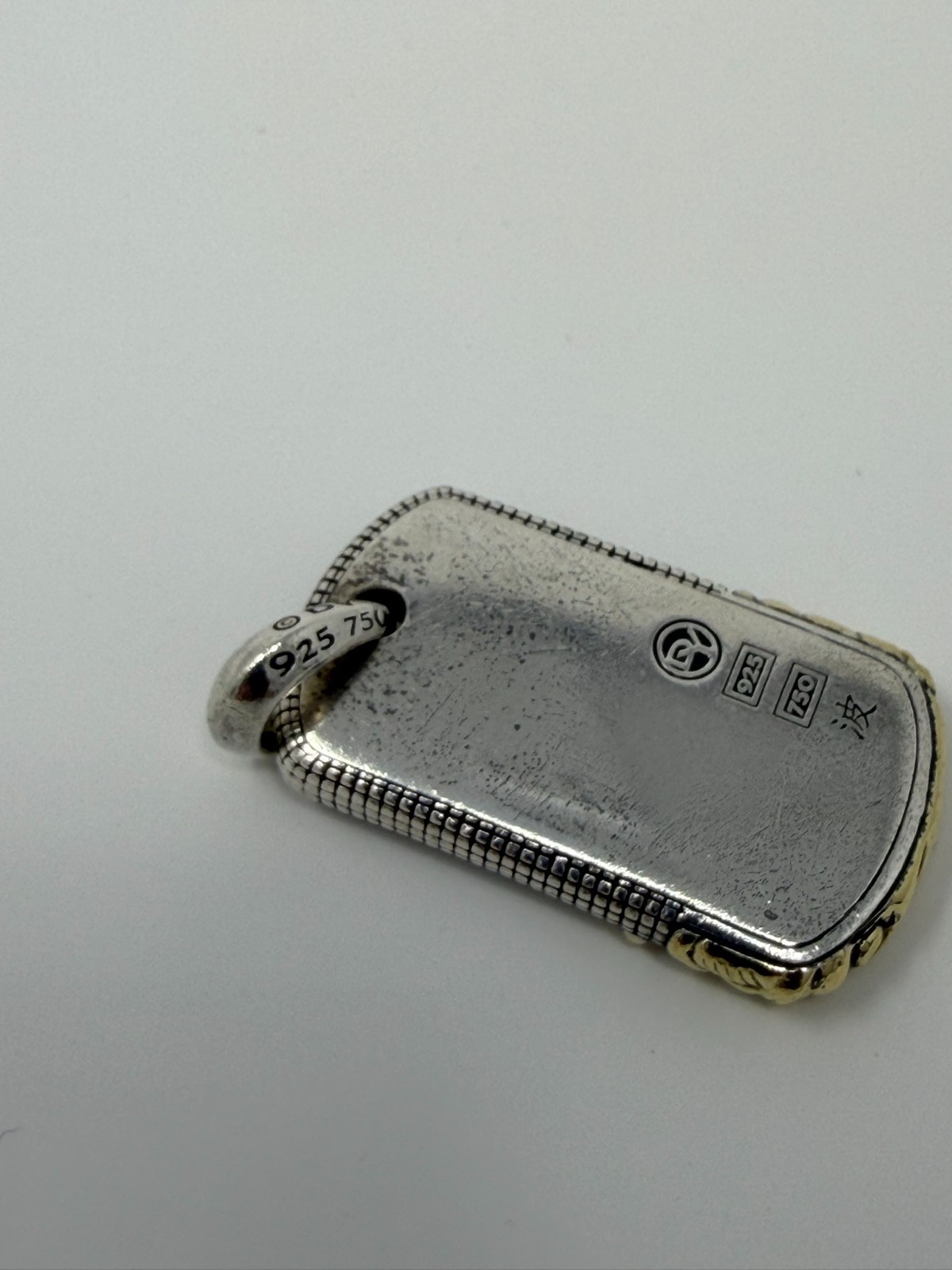 Authentic David Yurman Waves Tag Pendant 925 Sterling Silver & 18K Yellow Gold