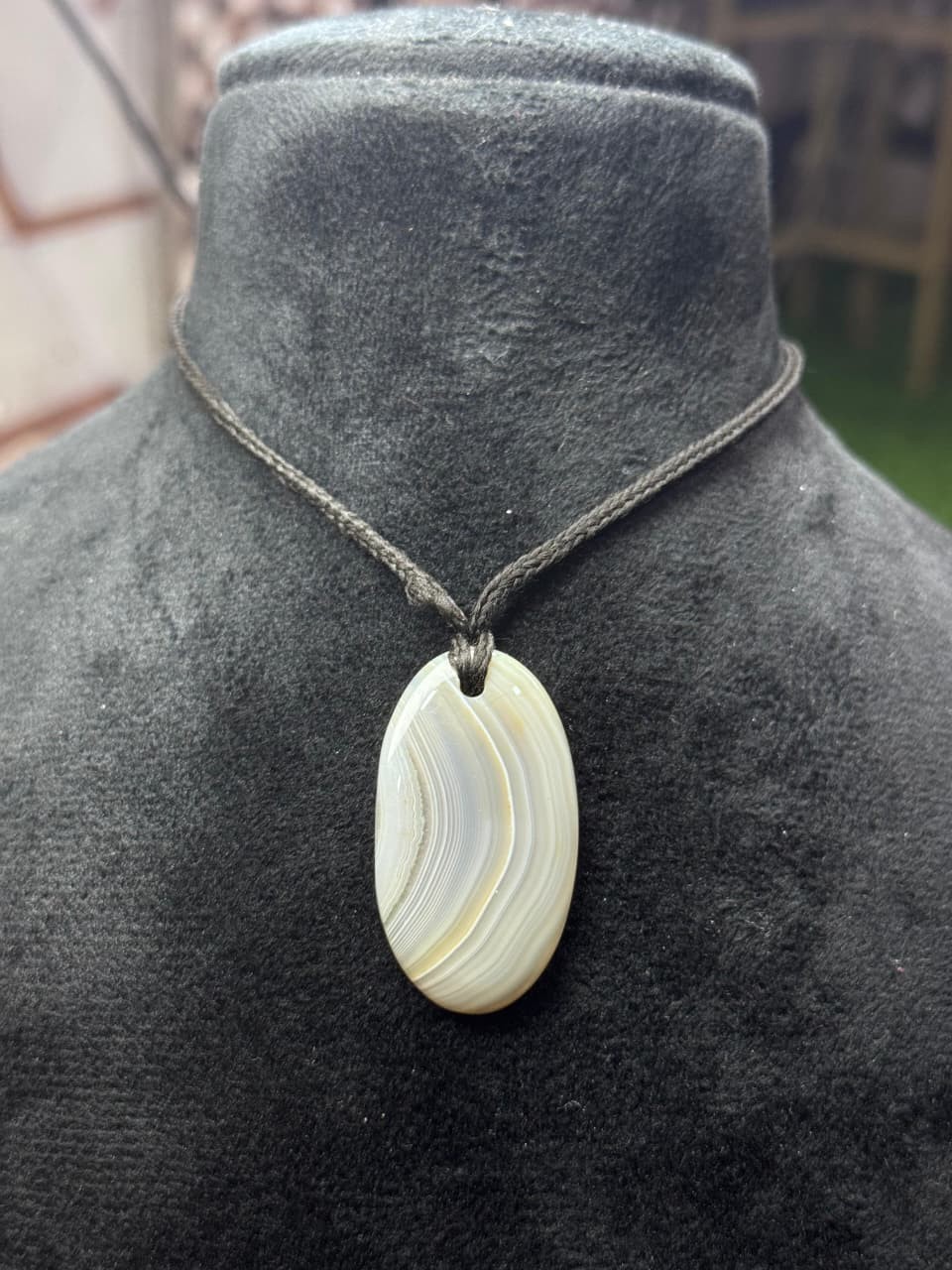 Natural Oval Botswana Agate Pendant Necklace Handmade Thread Pendant For Gift
