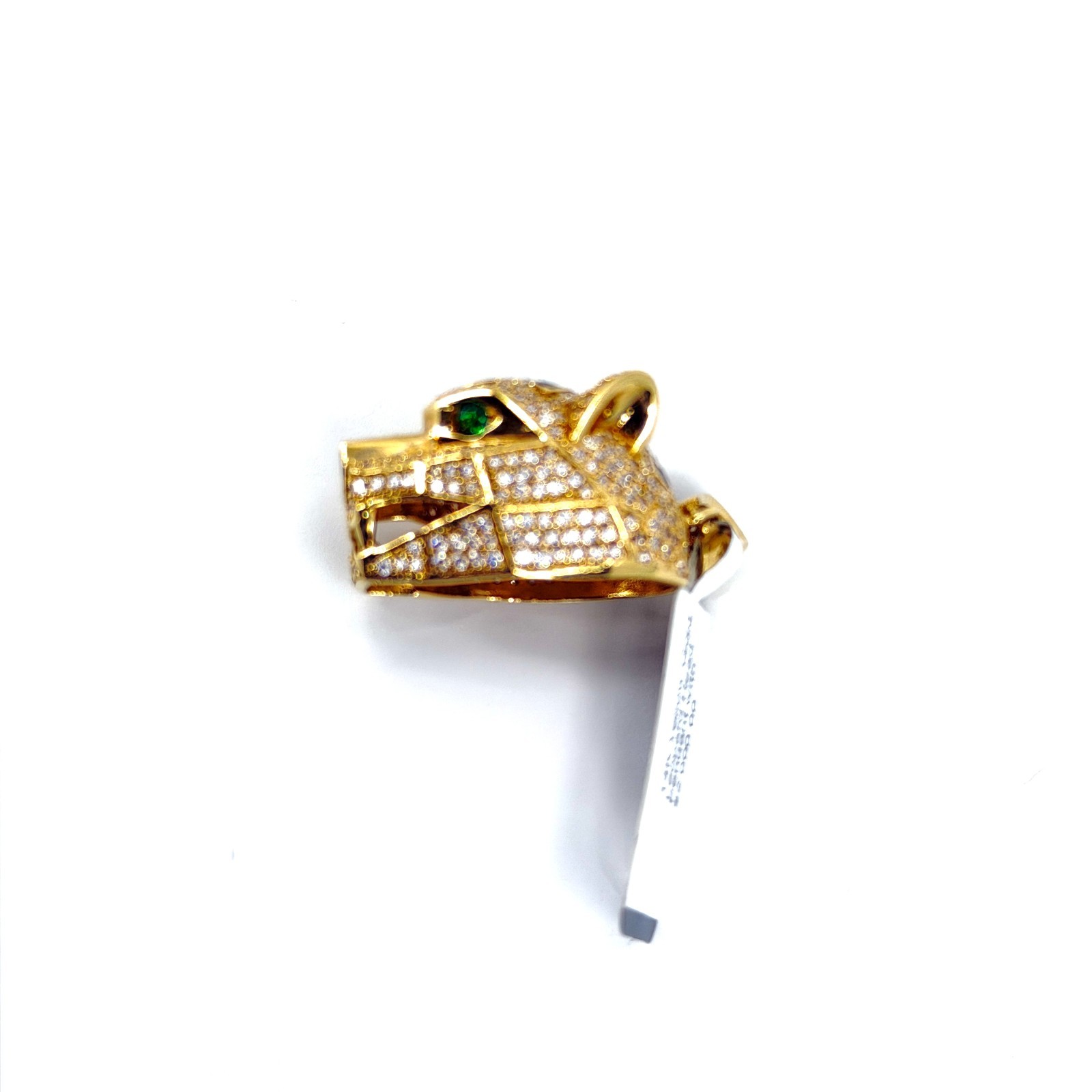 Real 14K Solid Yellow Gold Iced Panther Head Pendant CZ Black Enamel Jaguar