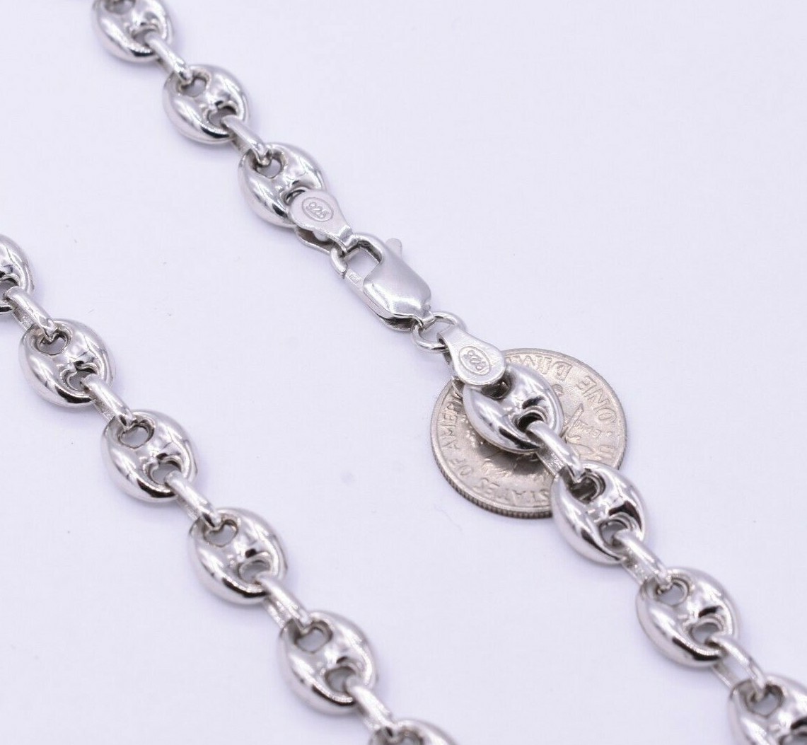 8mm Puffed Anchor Mariner Link Chain Necklace 14K White Gold-Plated Silver 925