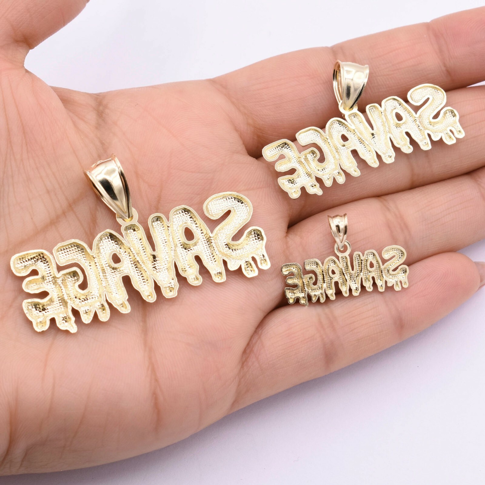 Savage Drop Diamond Cut Nugget Charm Pendant Real Solid 10K Yellow Gold