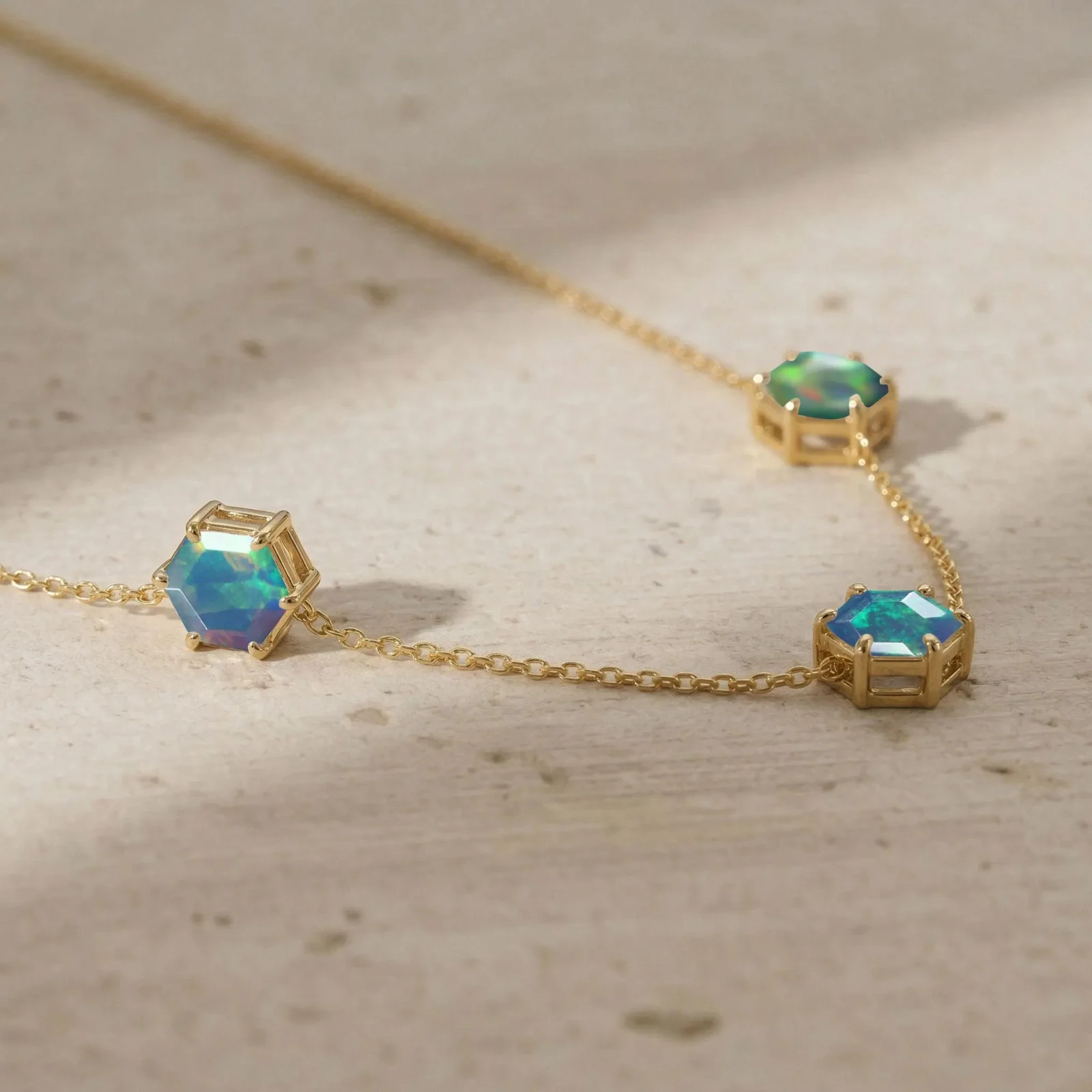 Black Opal Station Necklace, Dainty Wedding Jewelry, Dark Opal Necklace