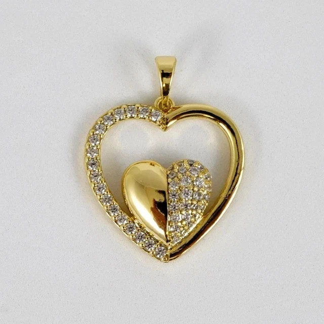 Lab Grown Diamond 1.00Ct Round Cut Heart Shape Pendant 14k Yellow Gold Plated