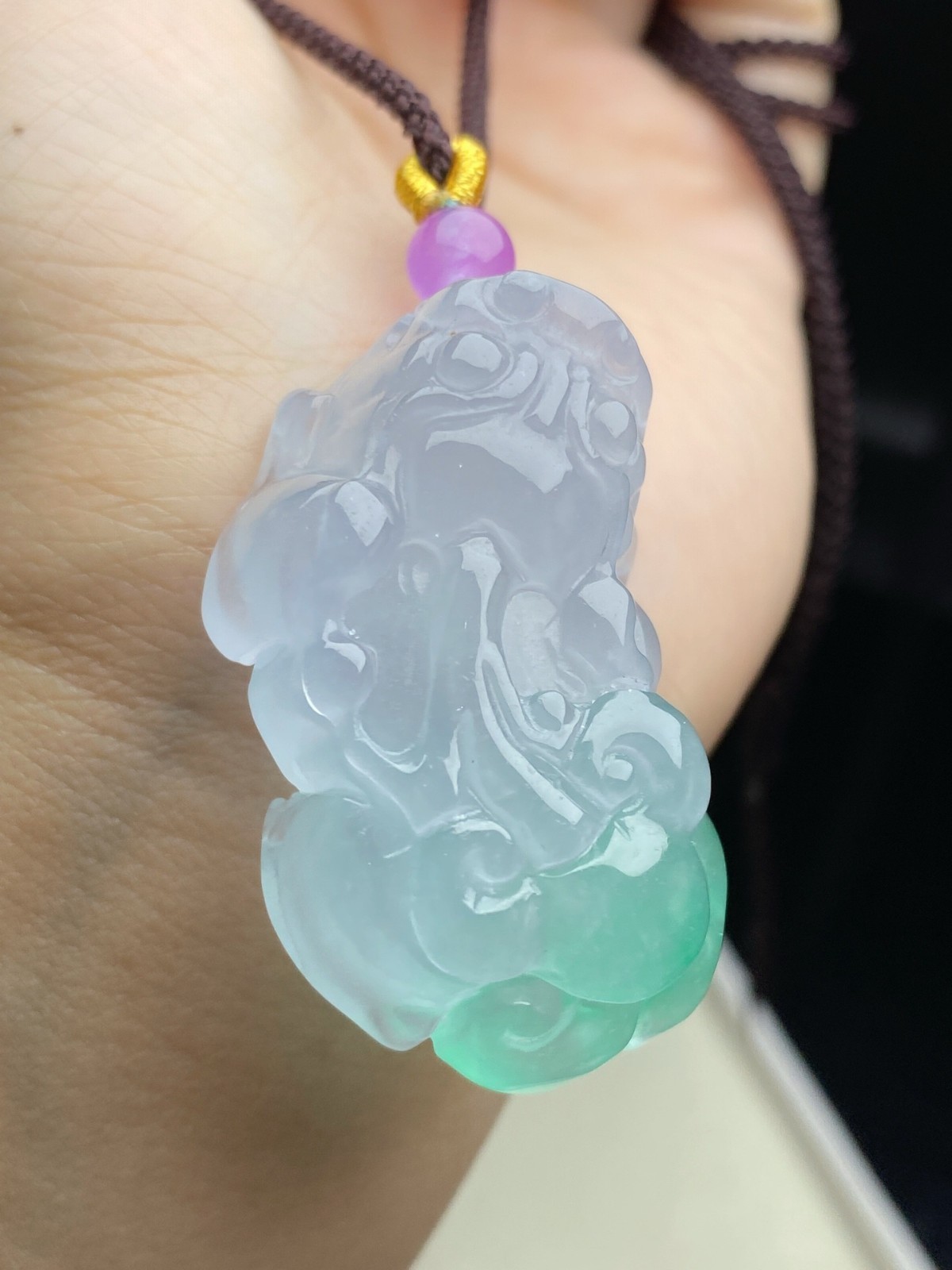 Natural Jadeite light Green Carved Pixiu Lucky Pendant +Necklace Amulet