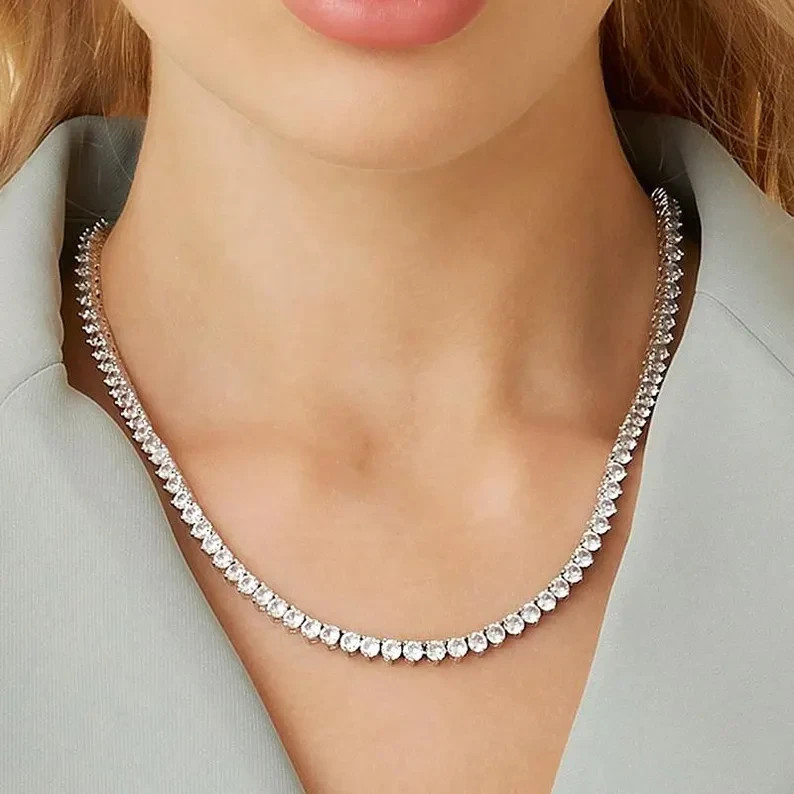 20.00 Ctw Round Lab Created Diamond Tennis Necklace 14k Yellow Gold Plated