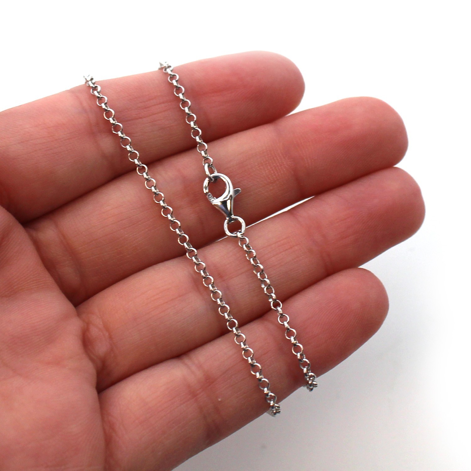 Rhodium Plated over Sterling Silver Necklace-2mm Rolo Chain Necklace 7.5″ to 36″