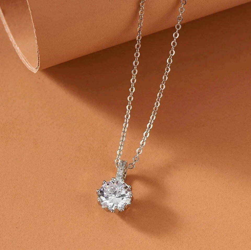 2.10Ct Round Cut Diamond Pendant For Women 14K White Gold Plated 18″ Inch