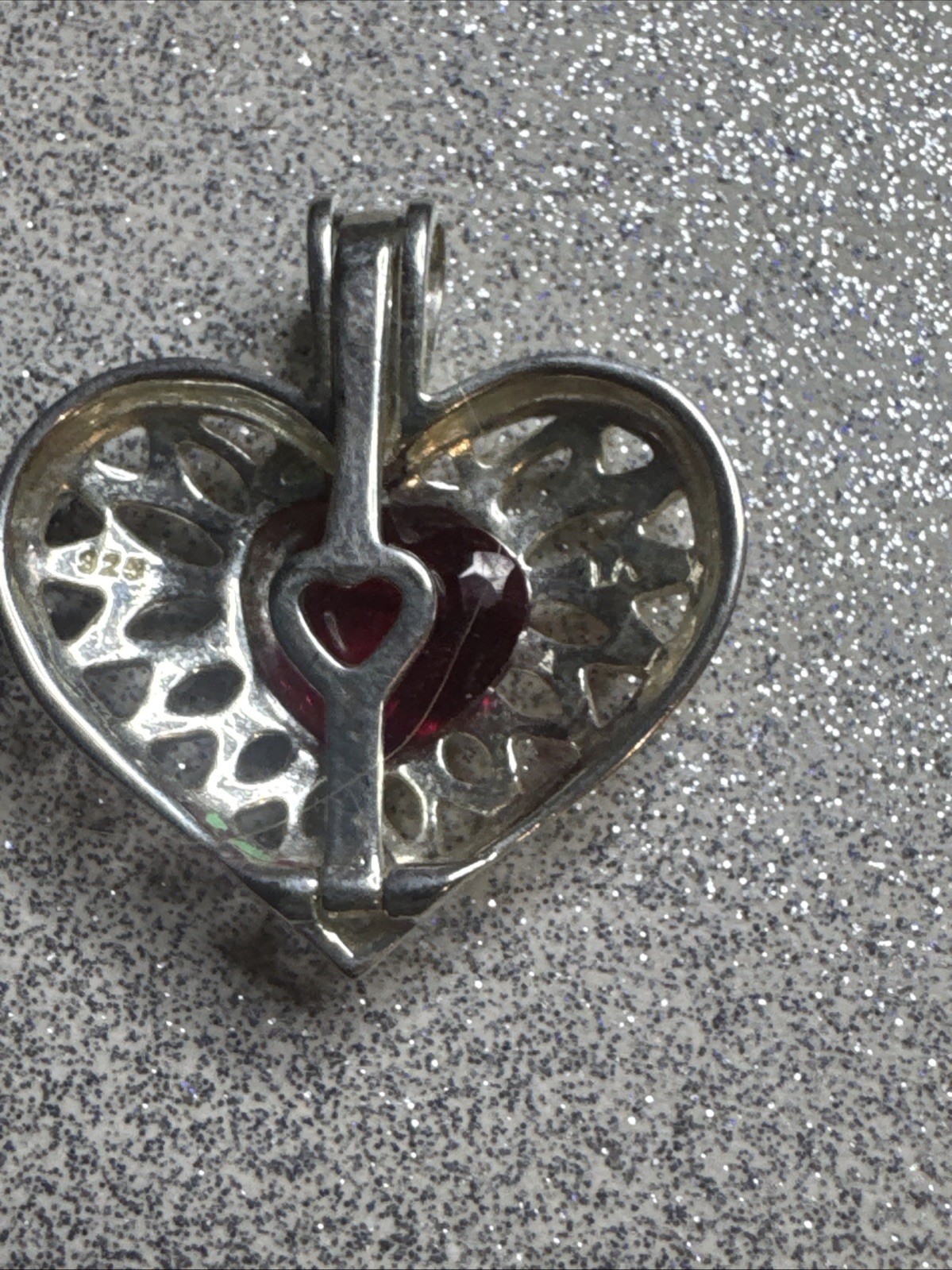 925 Silver Heart Pendent Marked LA Black Stone