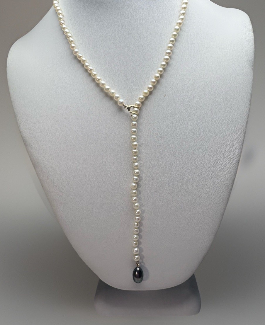 Cultured Pearl 14k Gold Lariat Necklace 18in