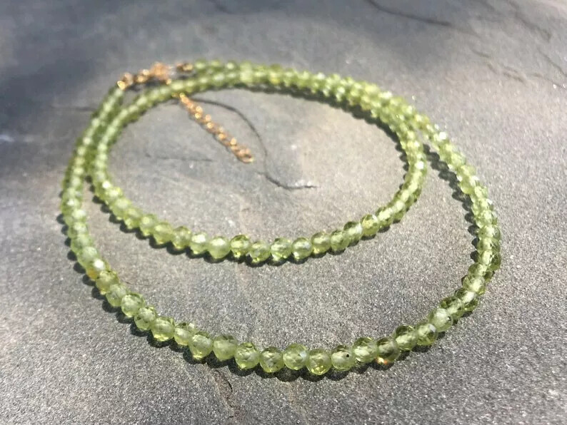 3mm Green Peridot Faceted Round Gemstone Beads Handmade Necklace For Men Woman