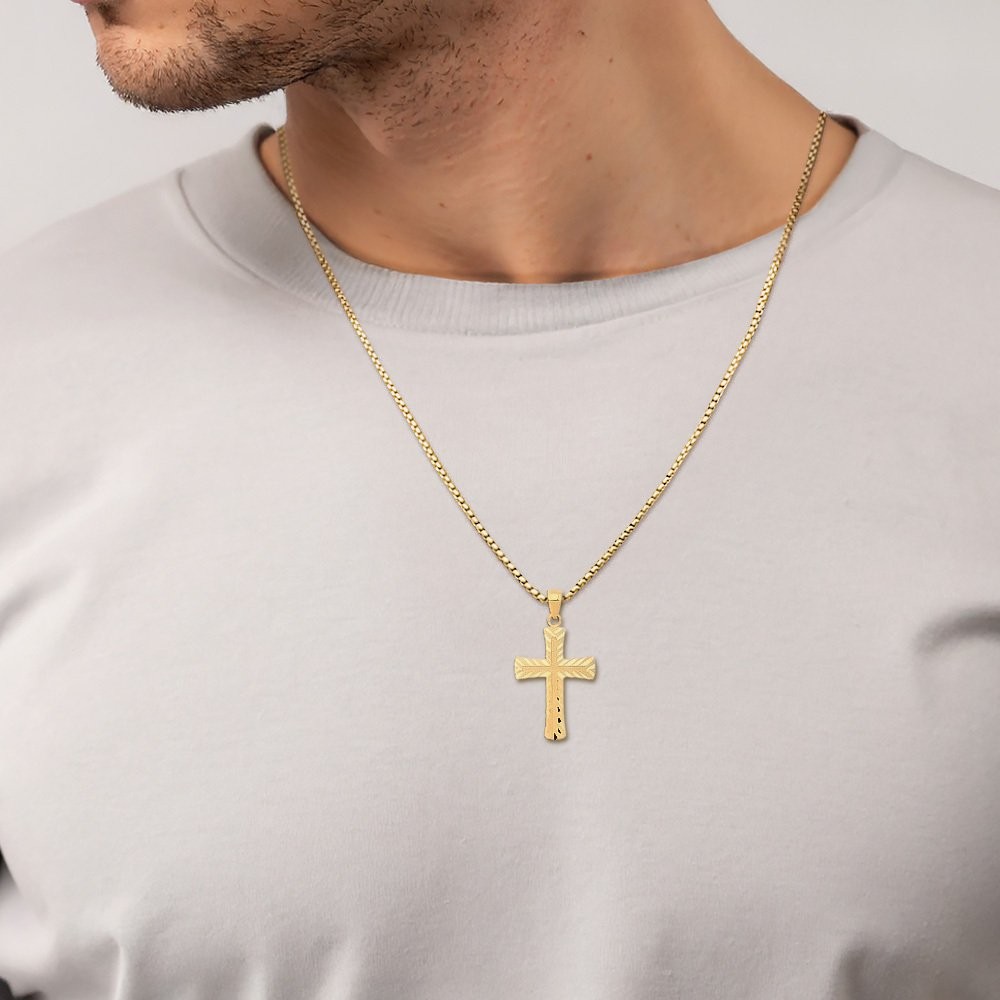 14K Solid Yellow Gold Extra Large Cross Pendant Necklace 38mm 1-1/2 inch