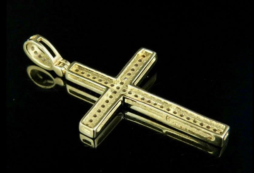 0.50 Ct Lab Created Diamond Cross Pendant With Free Chain 14k Yellow Gold Plated