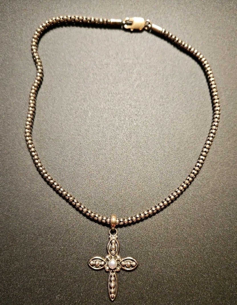Silpada Sterling Silver Popcorn Chain / Vintage “Contemporary Credence” Cross…