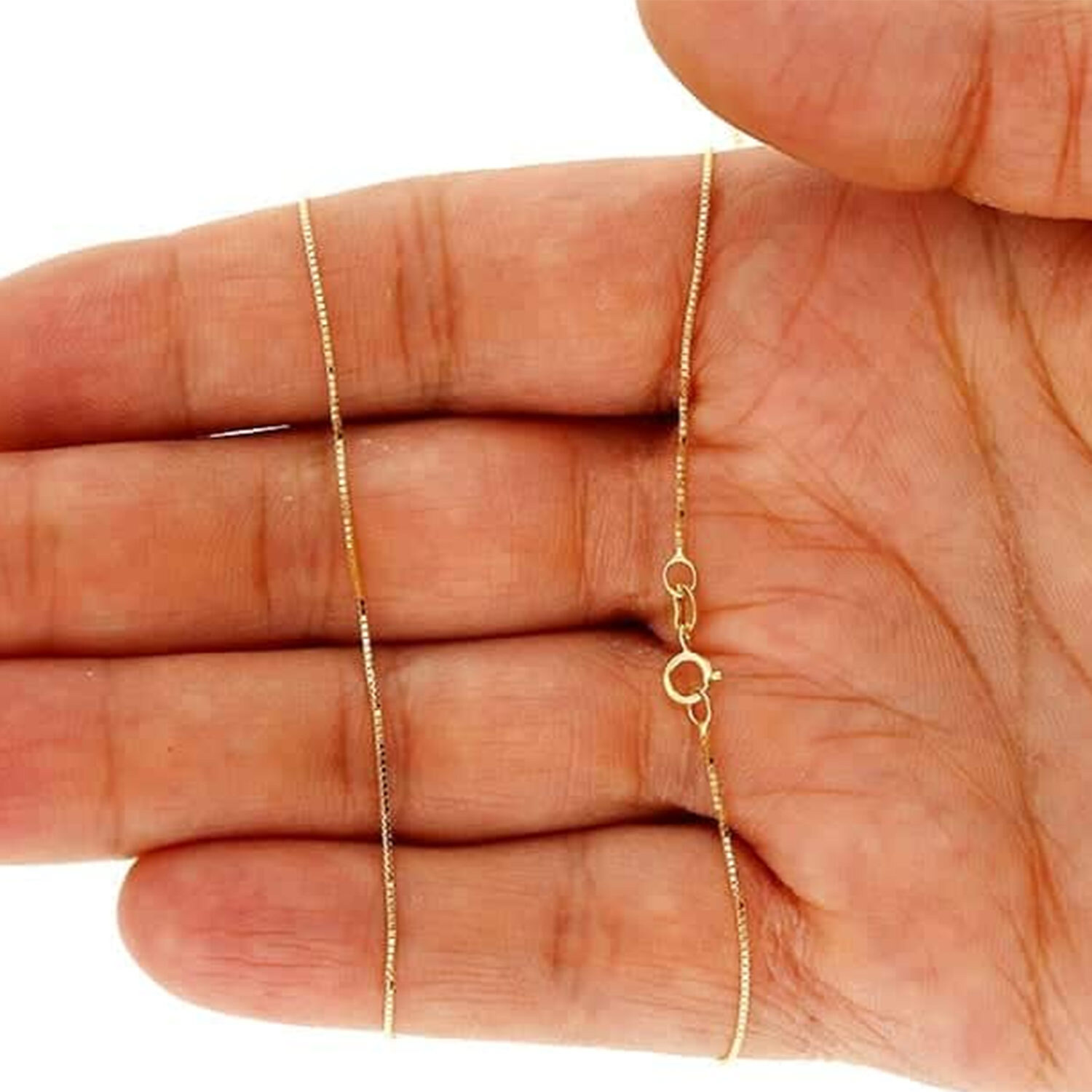 Solid 14k Real Gold White Gold 0.5 mm Diamond-Cut Box Chain Necklace 16″