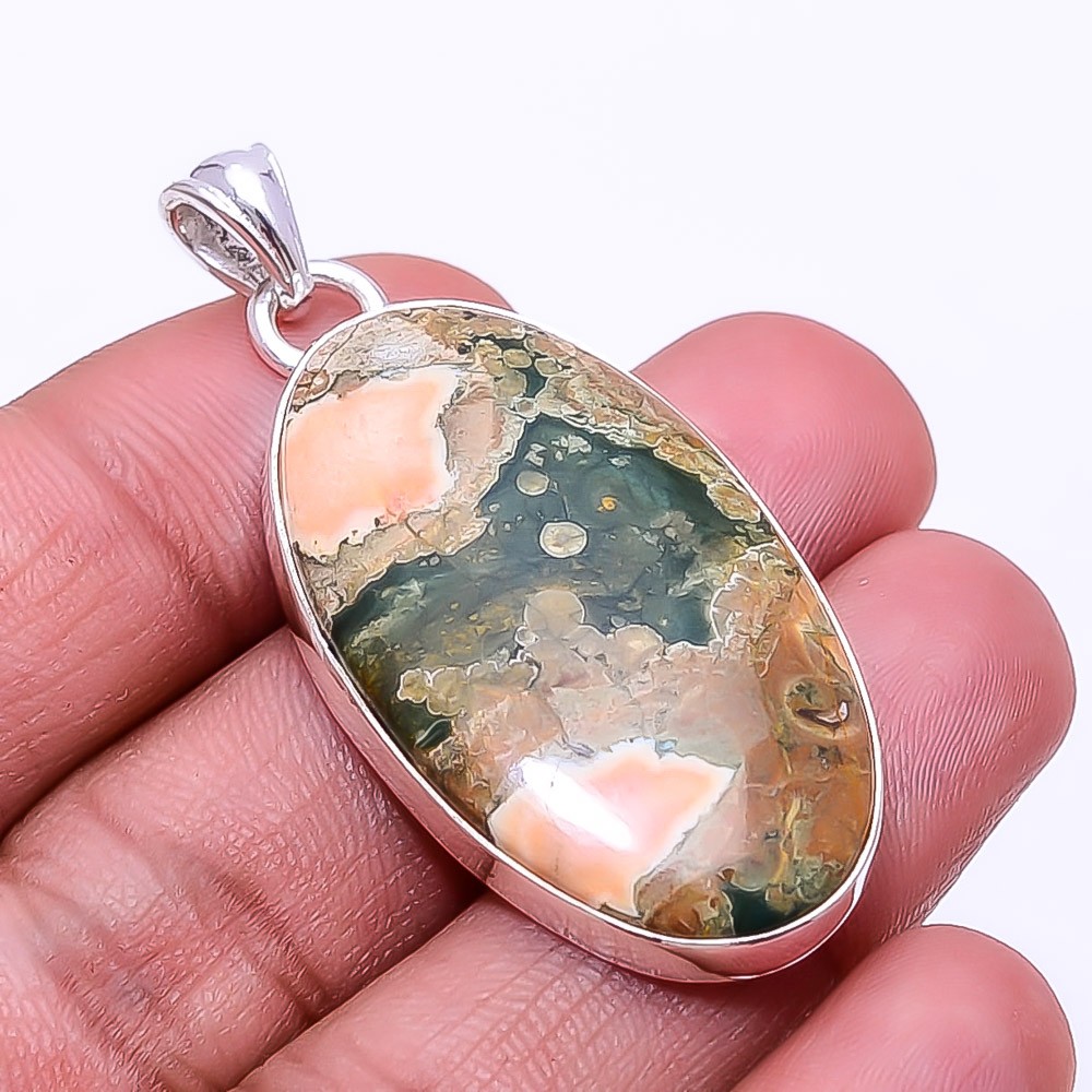 Rainforest Jasper -Australia 925 Sterling Silver Pendant 1.95″ P14 Gift for her