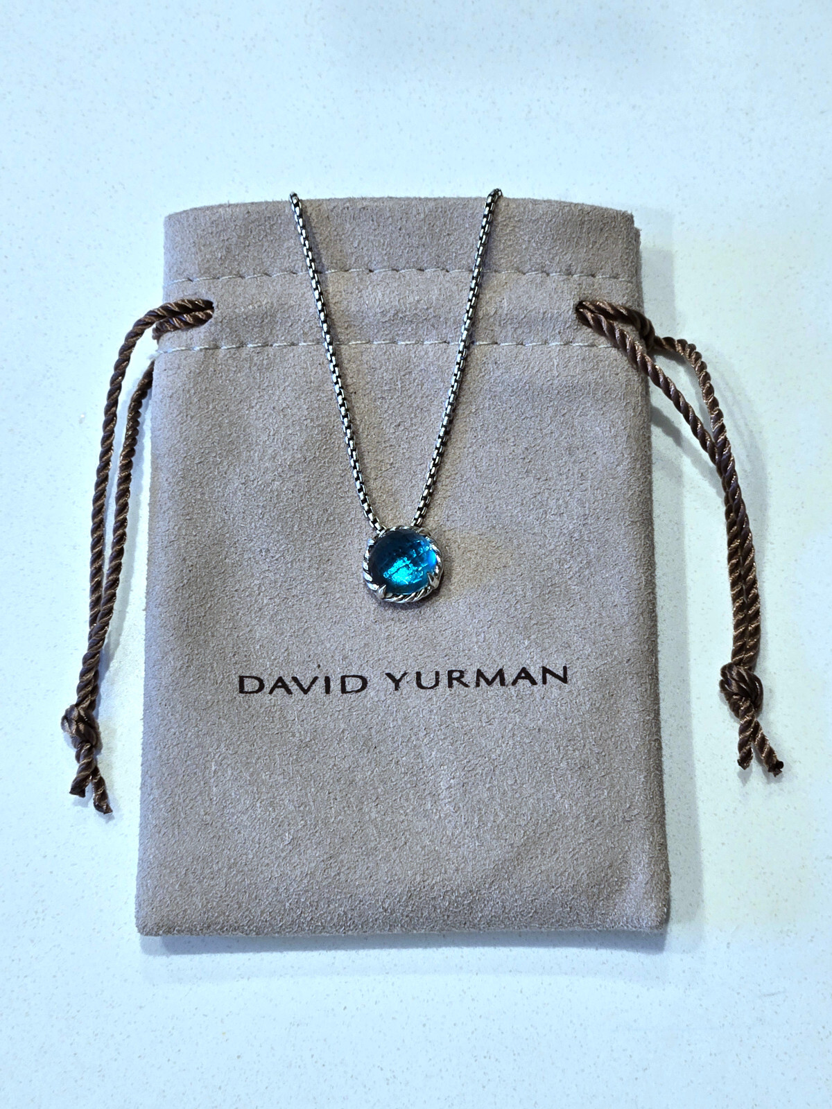 David Yurman Petite Chatelaine Necklace Sterling Silver with Blue Topaz Pendant
