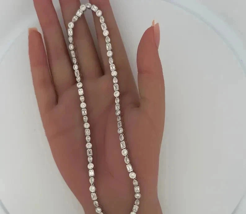 20TCW Multi Shape Lab Created Diamond Tennis Bracelet 925 Sterlig Silver