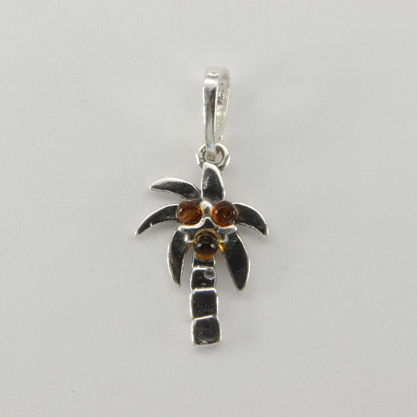 Cognac / Brown BALTIC AMBER Palm Tree Pendant – 925 STERLING SILVER #5802
