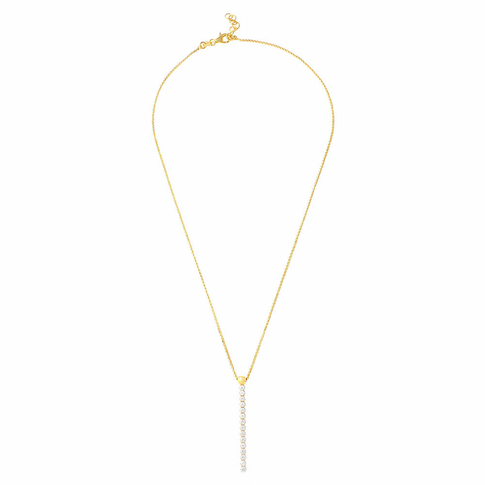 14K YELLOW GOLD OVER 925 STERLING SILVER DROP BAR NECKLACE W/ LAB DIAMONDS
