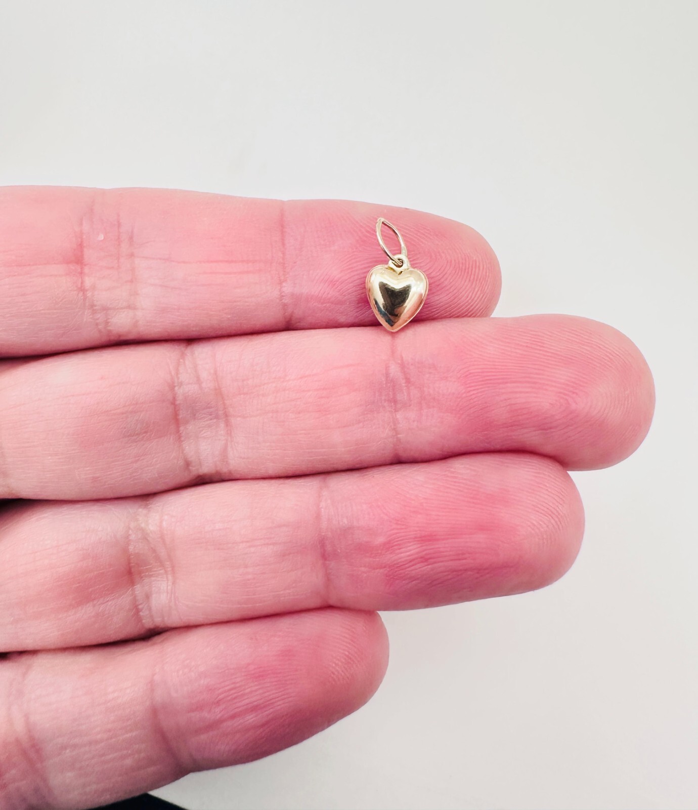 14K Solid Yellow Gold Mini / Petite Puffy Puffed Heart Charm Pendant 12.5x6mm