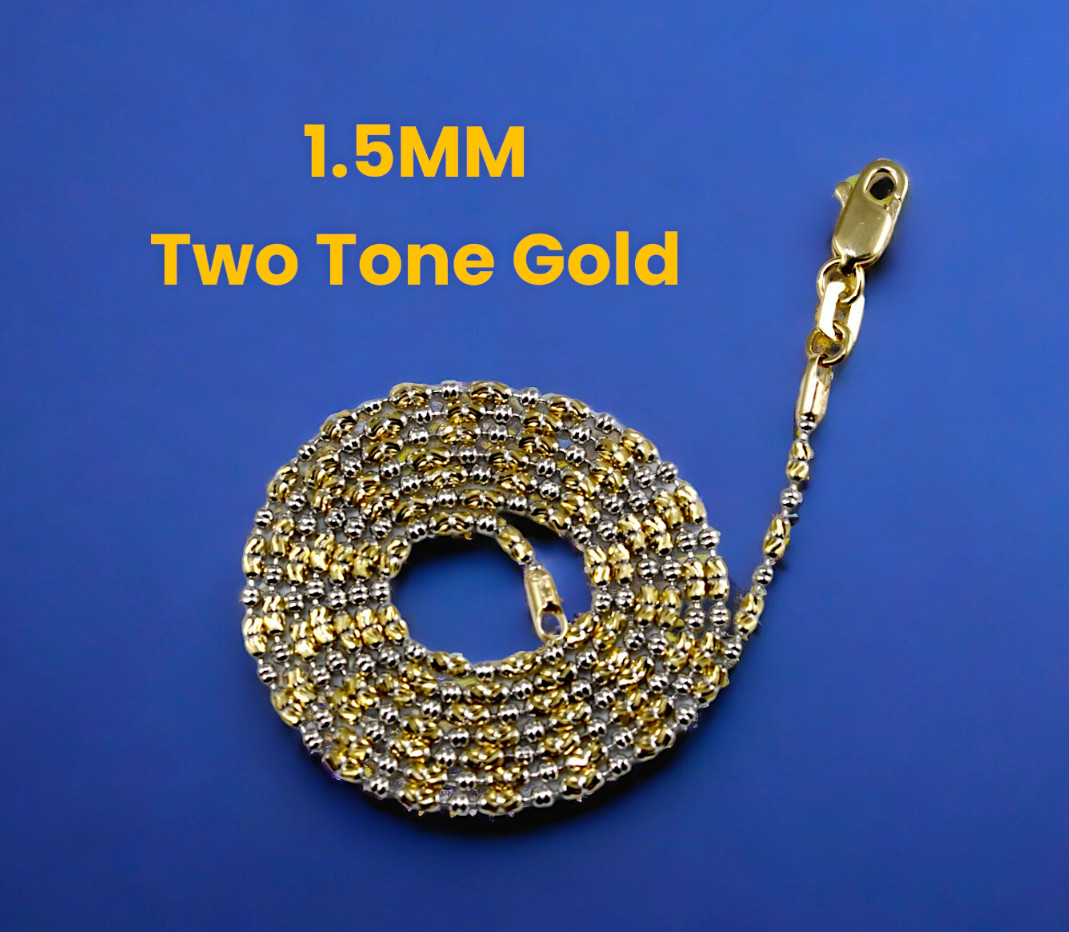 14K Yellow Gold SOLID Long Round Ball Bead Necklace Bracelet Chain 1-2mm 7″-30″
