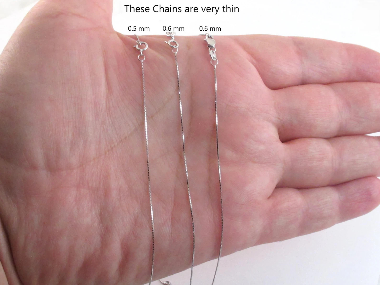 14k Solid White Gold Box Chain: ( 16″- 30″ ) (0.5 – 1.4 MM ) – Not Hollow