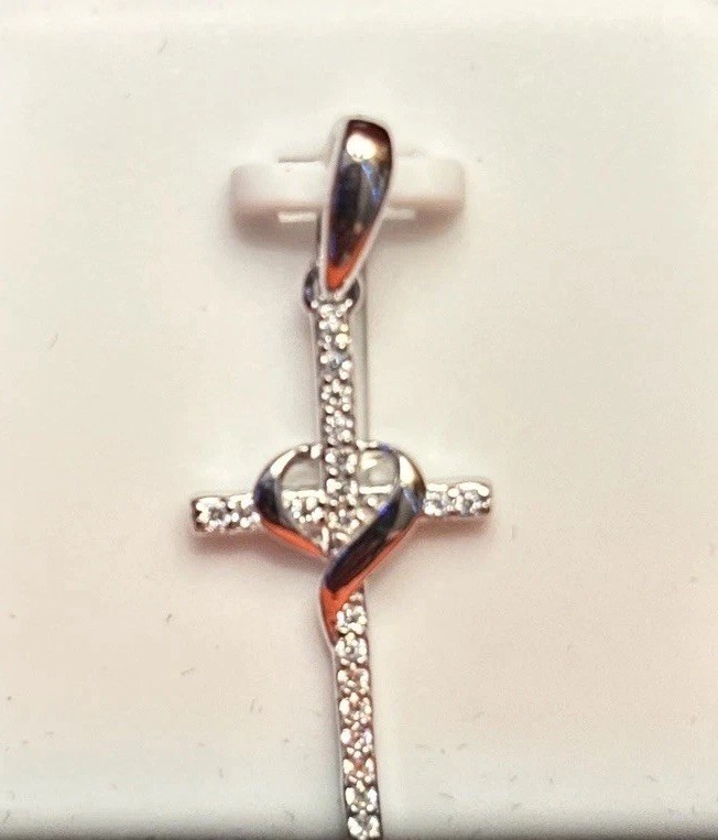 1.20Ct Round Cut Moissanite Cross Pendant 925 Sterling Silver White Gold Plated