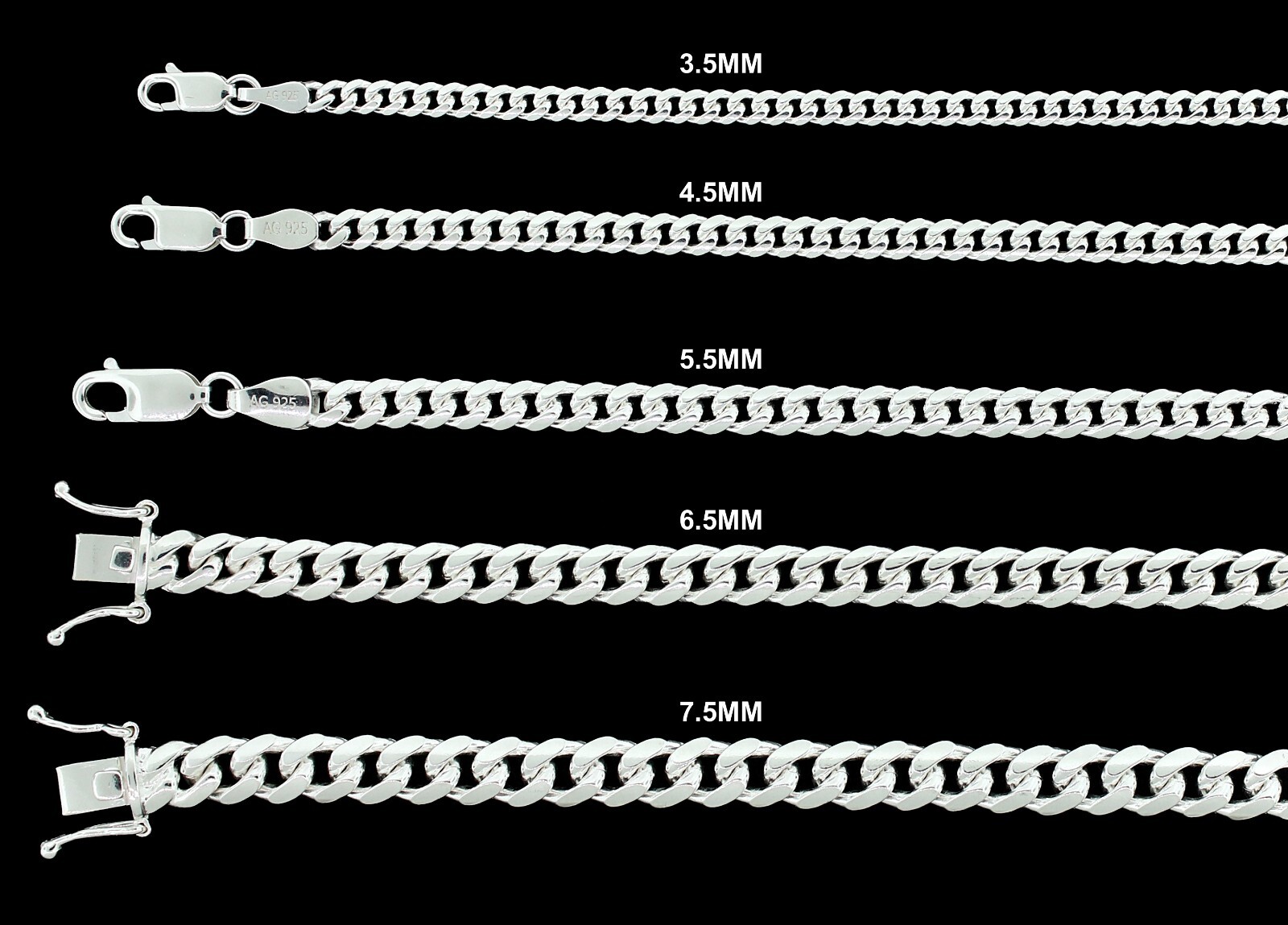 Real Miami Cuban Link Chain Or Bracelet Solid 925 Sterling Silver Box Lock ITALY