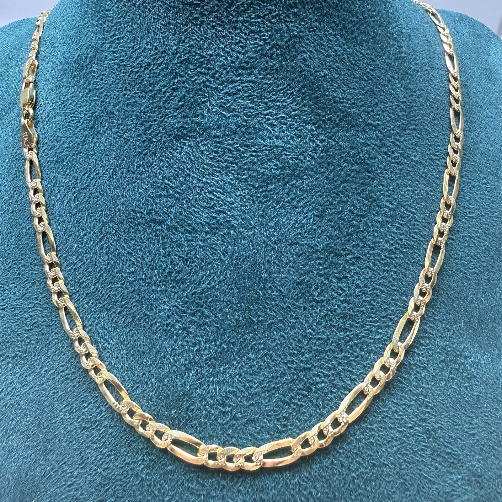 Gold Plated 925 Sterling Silver Diamond Cut Figaro Link Chain Necklace 22” 4mm