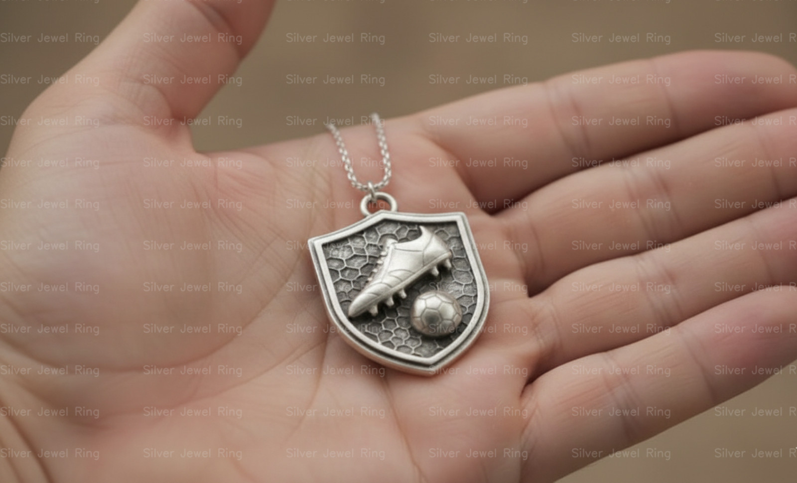 Silver Jewel Necklace Soccer Ball Shield Pendant 925 Sterling Silver Football