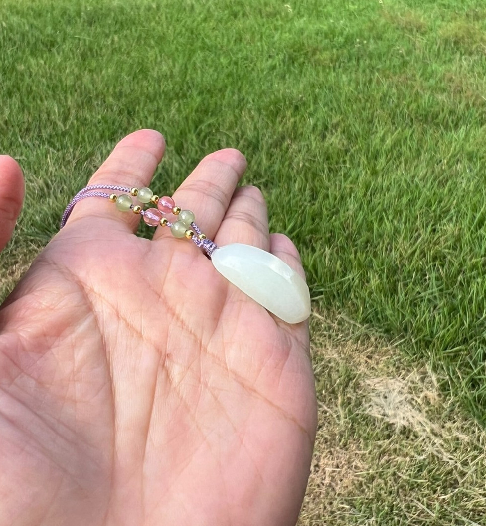 Creamy Fine White Genuine Natural Nephrite Jade Pendant H220 b3