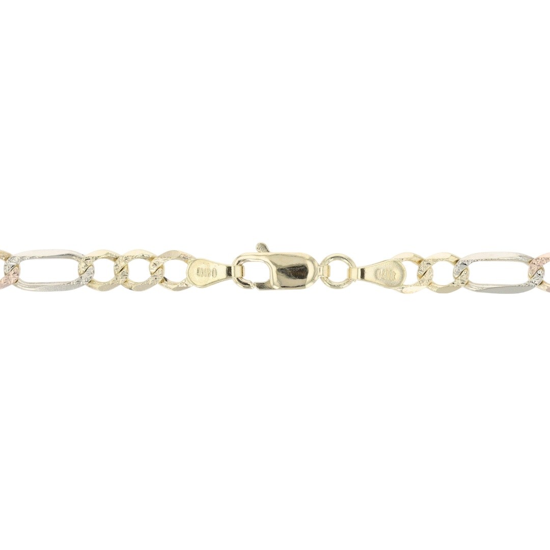 4.3mm Textured Figaro Link Chain 26″ Necklace 14k Multi-Tone Gold 13.89 Grams