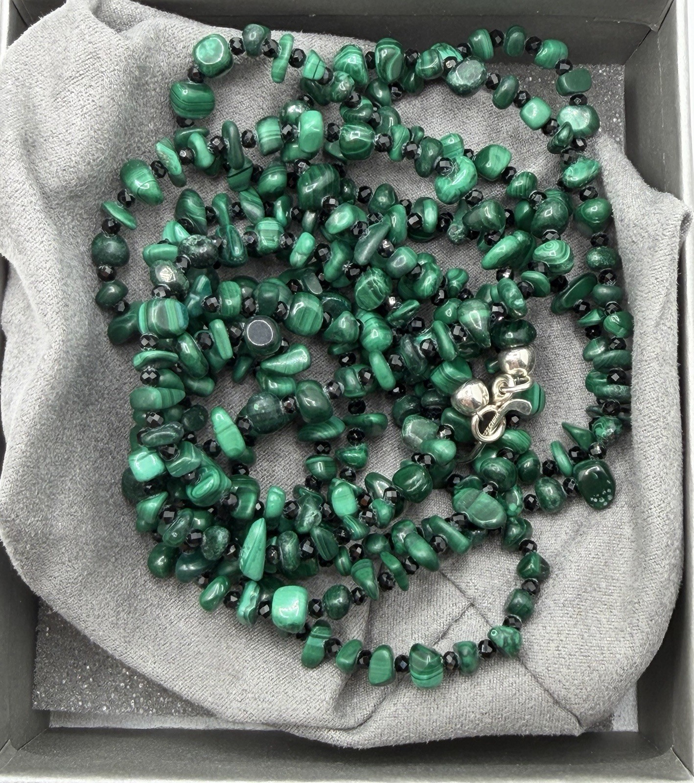 Jay King Mine Finds DTR 925 Green Malachite Black Spinel Chip Bead 60″ Necklace