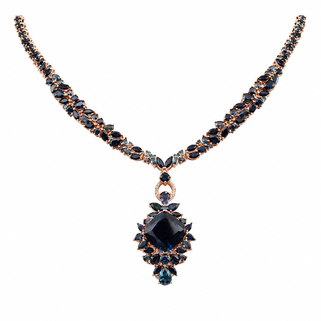 925 Sterling Silver London Blue Topaz Sapphire Zircon Necklace 16.5 In.
