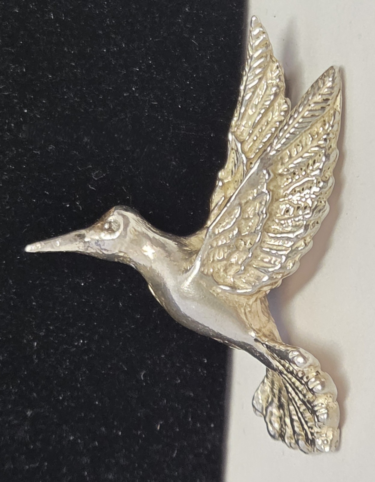 HUMMINGBIRD Sterling Silver Pendant Charm Vtg 925 3D Bird Flying 1.25″ Tall