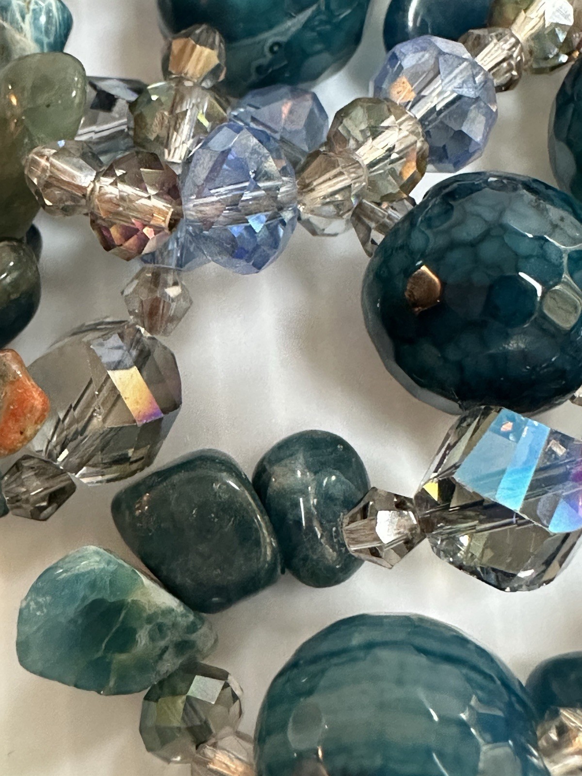 925 STERLING SILVER CLASP CHRYSOBERYL INDICOLITE STONES GREEN BLUE 34” NECKLACE