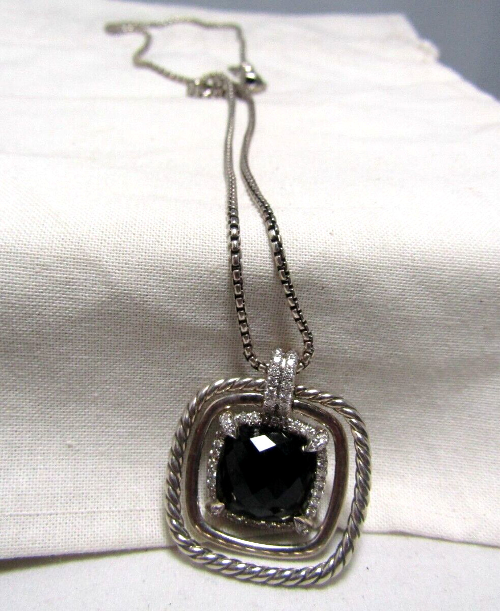 David Yurman Sterling Silver Black Onyx & Diamond Chatelaine Pendant Necklace