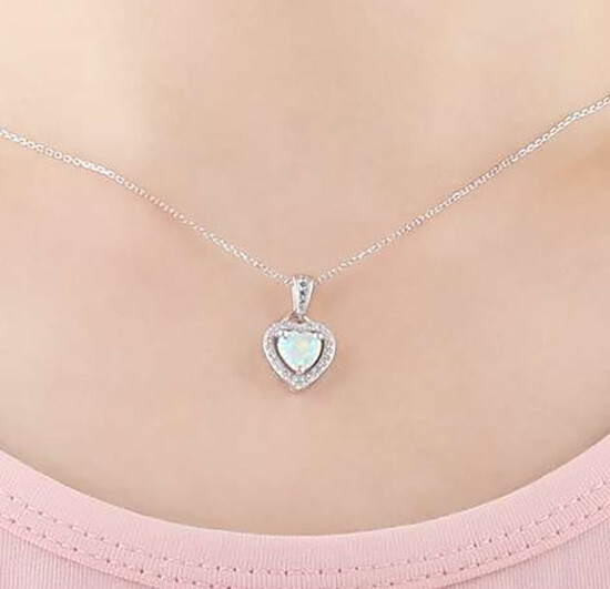 925 Sterling Silver Womens Fire Opal Love Infinity Heart Link Necklace D681