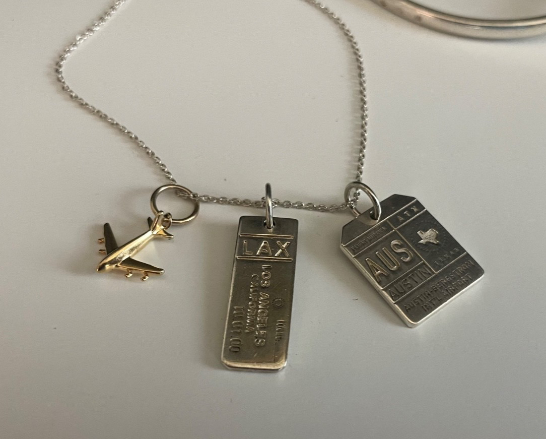 Jet Set Candy Travel Charm Airplane Necklace 925 Sterling Silver LAX Austin