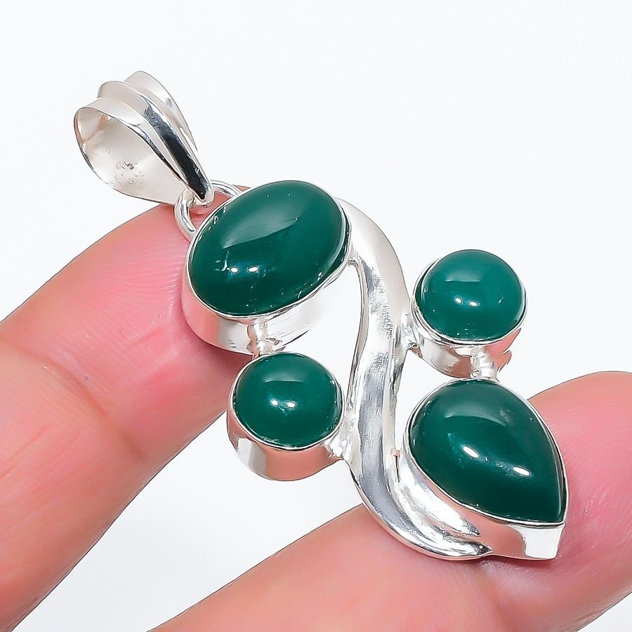 Green Onyx Gemstone 925 Sterling Silver Jewelry Pendant Size 2″ For Gift