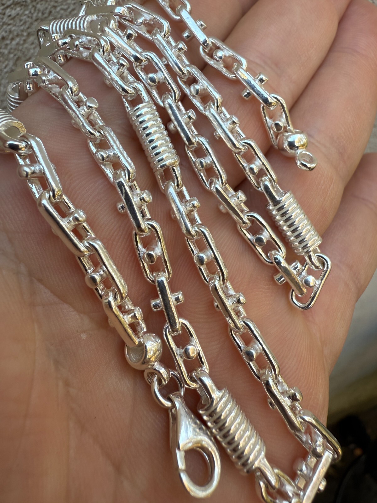 Real 925 Sterling Silver Handmade 5mm Spring Barrel Bullet Rolo Chain Necklace