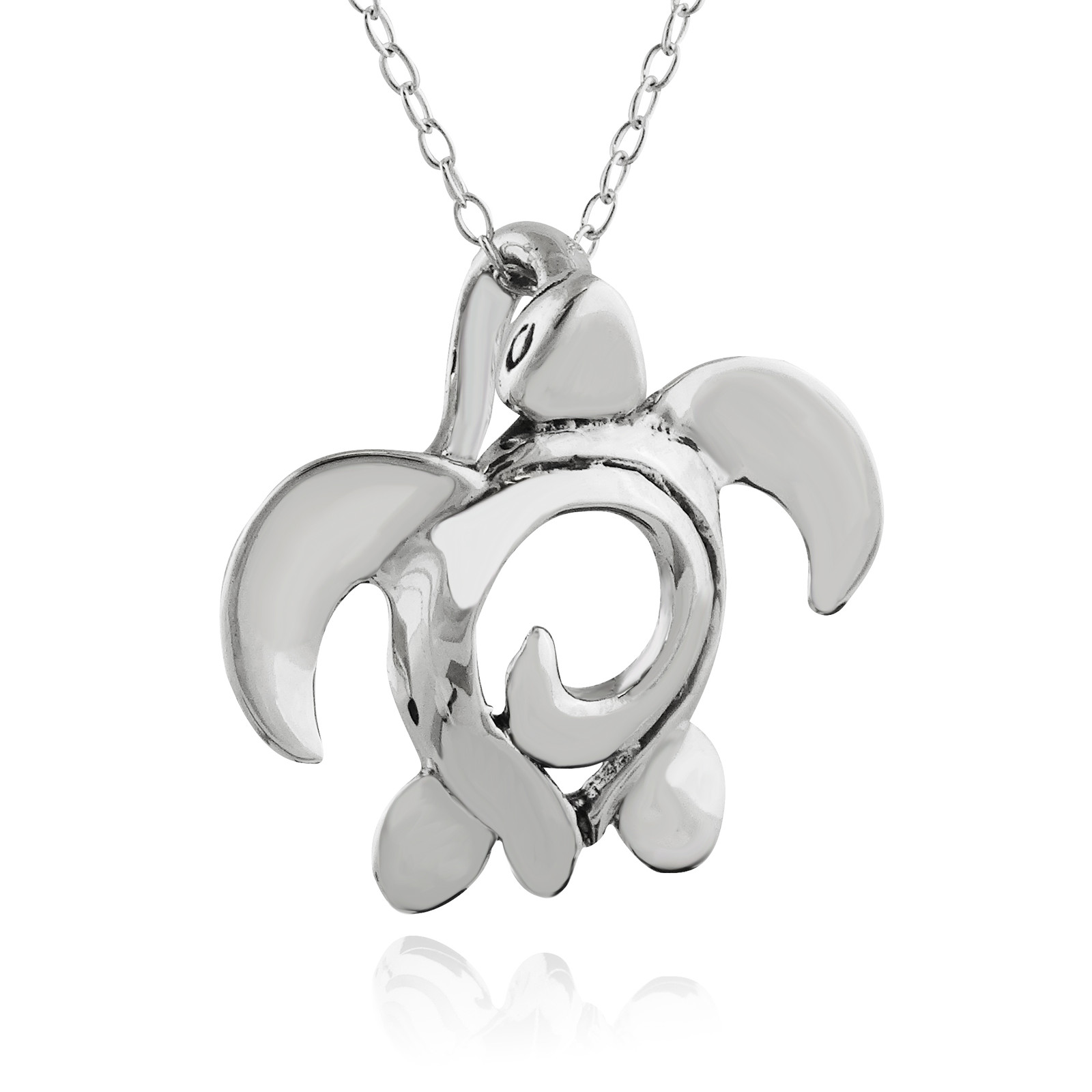 Sea Turtle with Swirl Pendant Necklace – 925 Sterling Silver – Beach Ocean NEW