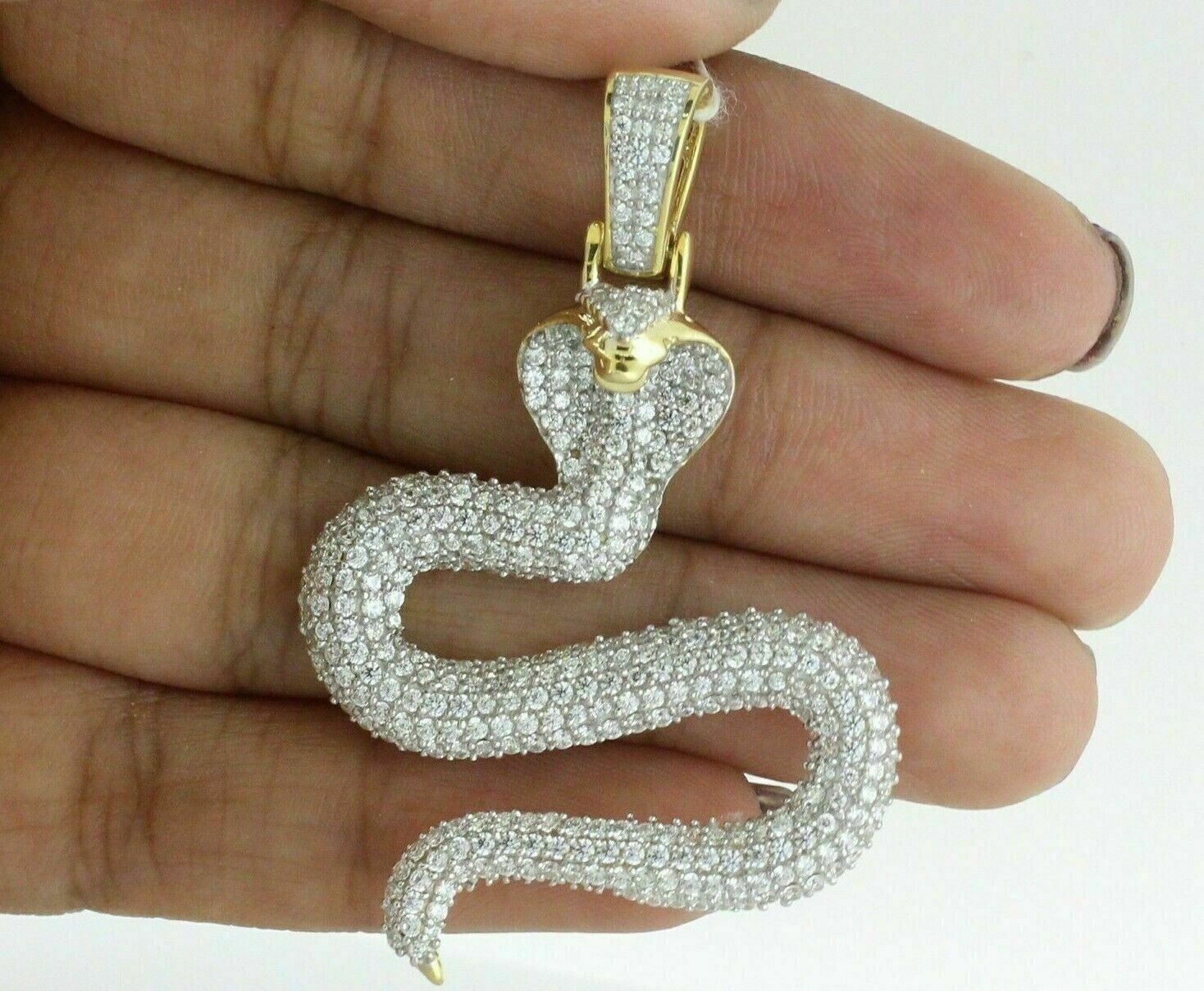 2Ct Round Lab-Created Diamond Cluster Snake Charm Pendant 14K Yellow Gold Plated