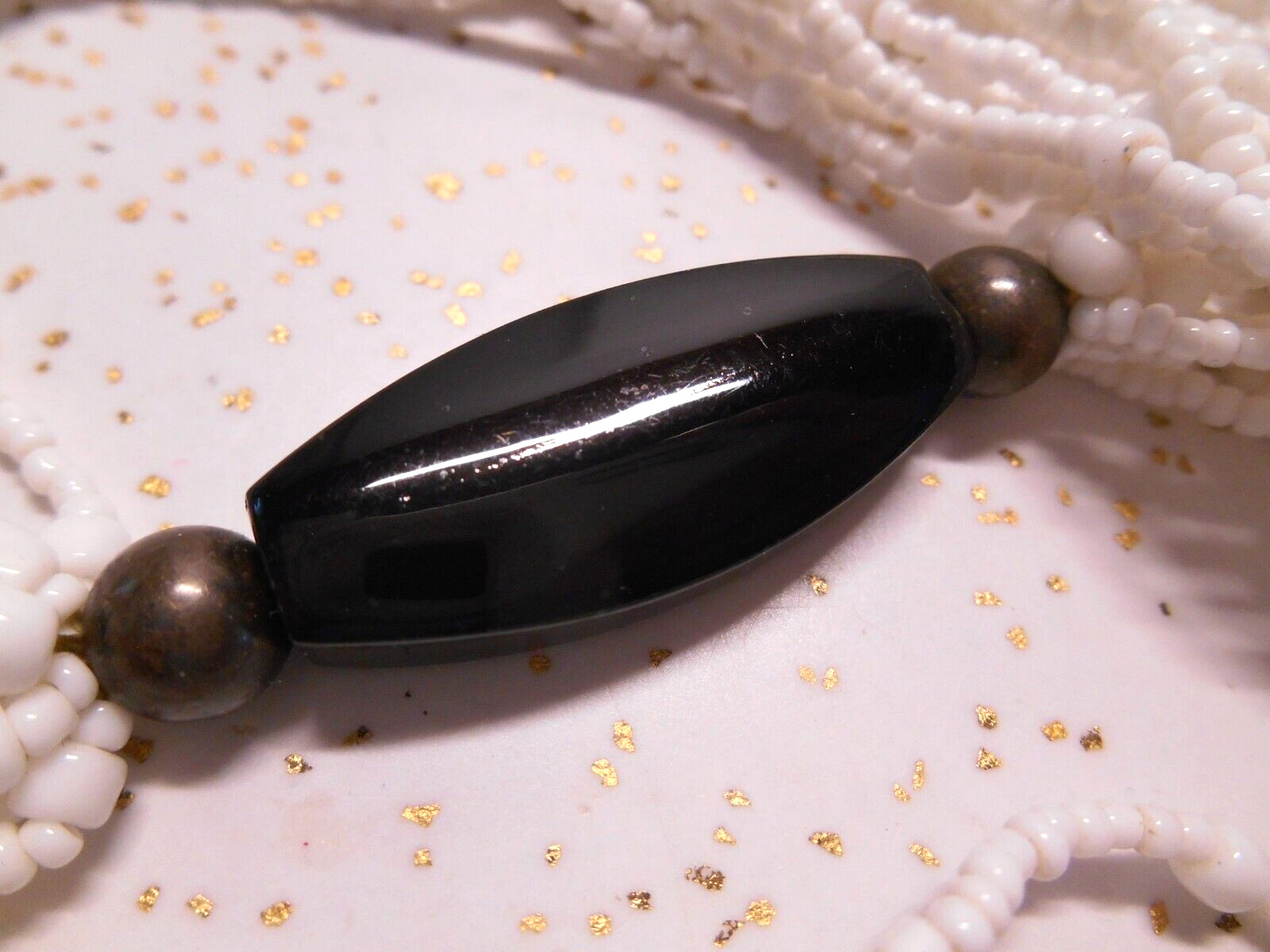 SILPADA Bamboo Coral Black pen shell & White Seed Bead Multi-Strand 32″ Necklace