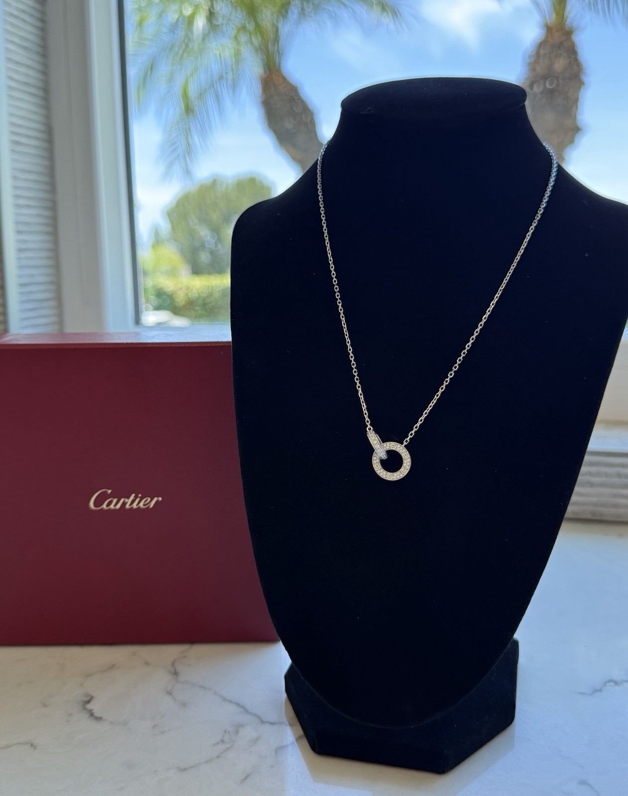 Cartier Love Necklace with Pendant 18k White Gold Pavé Diamond 0.30 ctw