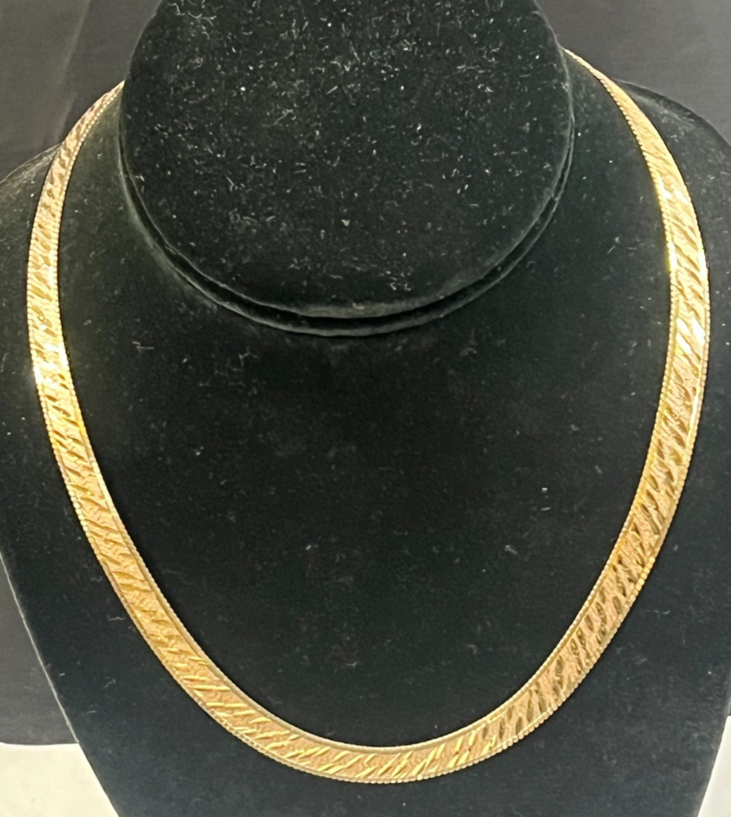 Milor Sterling Silver Reversible Herringbone Chain Necklace 18″ Long Gold-Tone