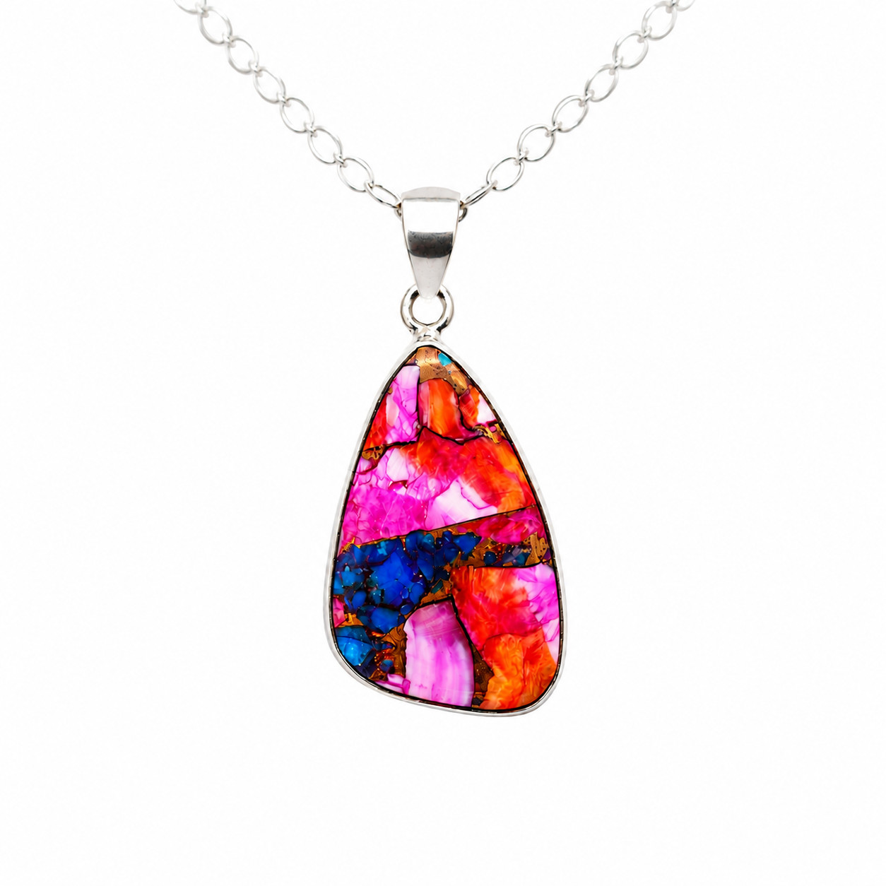 Kingman Spiny Oyster Turquoise Pendant Necklace 925 Sterling Silver Boho